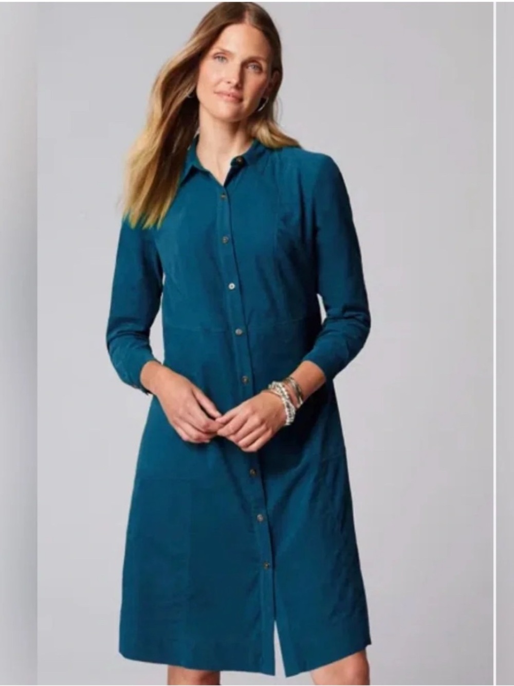 J. Jill Woman’s Peacock Blue Corduroy Button-Down Shirtdress